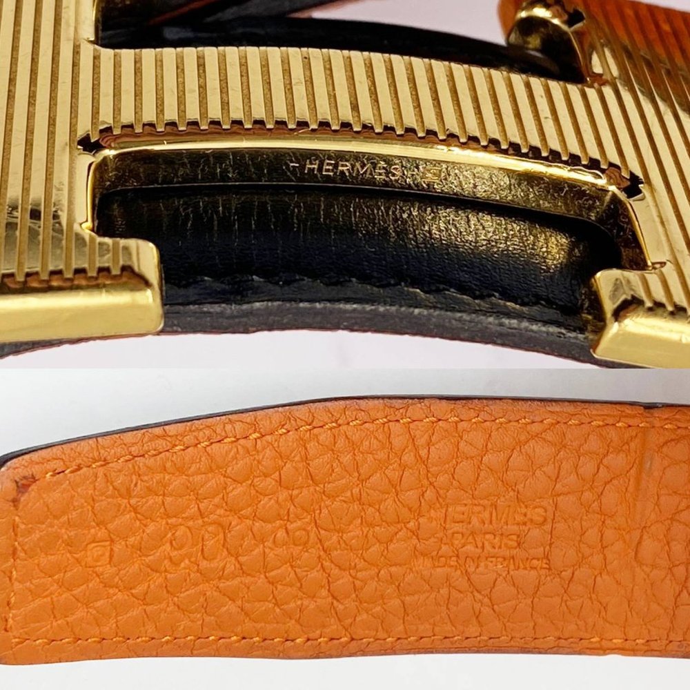 Hermes Rare Constance 35mm Gold Stripy H Black Orange Reversible Belt 90cm - Picture 3 of 4